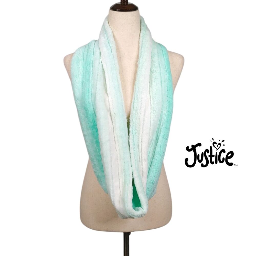Justice Faux Fur Mint Green And White Gradient Infinity Scarf One Size